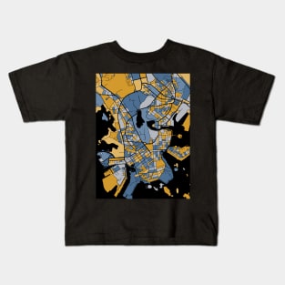 Helsinki Map Pattern in Blue & Gold Kids T-Shirt